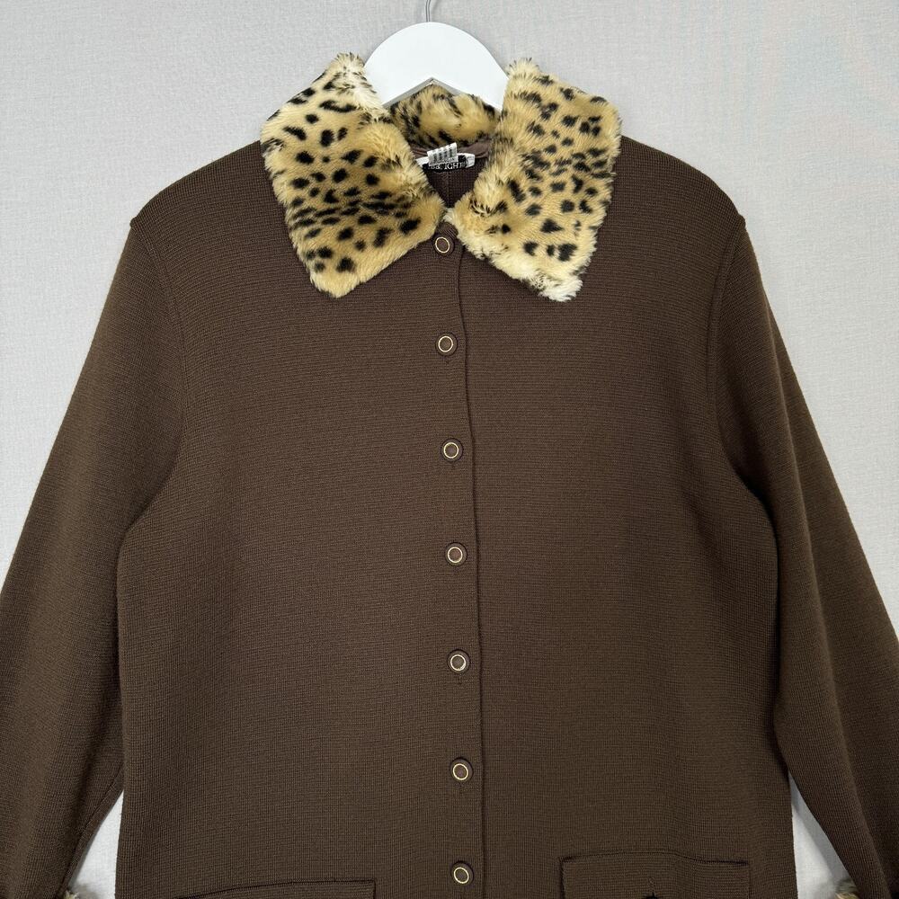 Vintage Pubbliche Relazioni Jacket Women Medium Wool Leopard Faux Fur Trim Retro - Picture 3 of 14